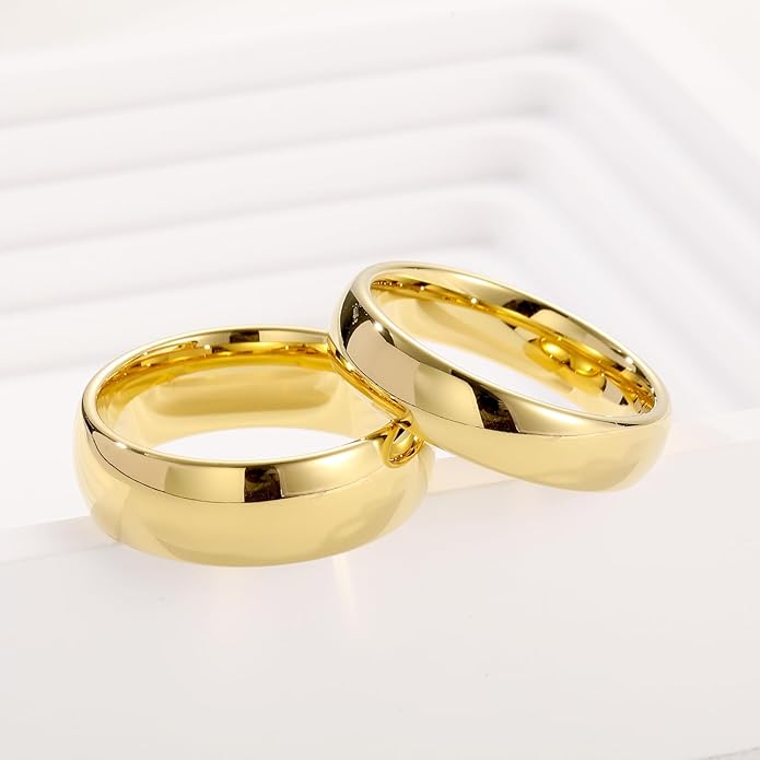 Vakki Gold Tungsten Wedding Bands for Men Women 2/4/6/8mm 14k Gold Plated Slim Stacking Stackable Engagement Promise Rings Domed High Polished Finish Comfort Fit size 5-12