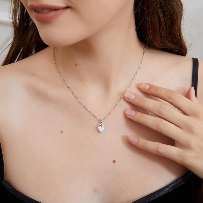 VOLUKA Created Opal/Amethyst/Mystic Topaz Pendant Necklace for Women,18K White/Rose Gold Plated Chain Wedding Engagement Jewelry Gift