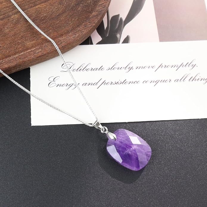 iSTONE 925 Sterling Silver Natural Crytral for Womens Pendant Necklace, Gemstone Birthstone with 17.8" Silver Chain Ladies