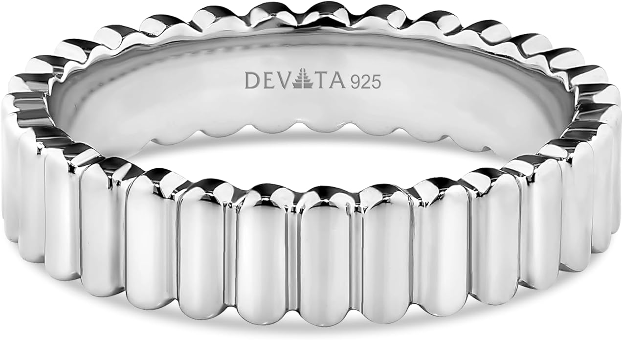 DEVATA Gold or Rhodium Plated Sterling Silver 925 – Eternity, Band Ring for Women – Heart, Knot, Clover, Infinity, Mariner, Cable, Curb, Cuban, Figaro, Daisy, Rope, Ribbed, Dome