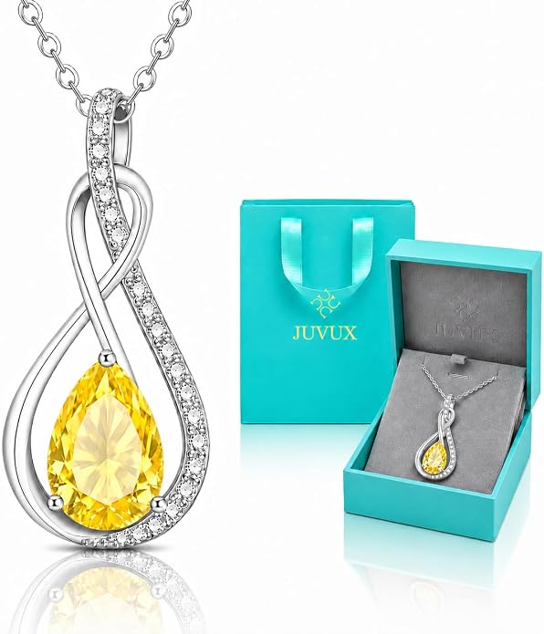 Birthstone Necklaces for Women Mothers - 925 Sterling Silver Dainty Infinity Cubic Zirconia Pendant Necklace Anniversary Birthday Christmas Gifts for Her Wife Mom Lady Daughter, Adjustable Chain