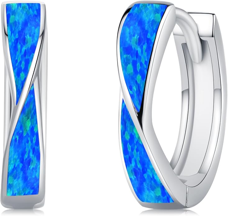 KiiKii Opal Hoop Earrings for Women 925 Sterling Silver 15mm Twisted Huggie Earrings Opal Jewelry Gifts for Birthday Anniversary Christmas