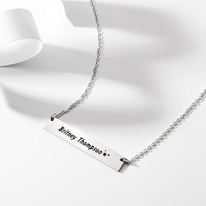 Personalized Necklace for Women, Custom Name Bar Pendant, Graduation Gift or Mothers Day Gift for Her, Gold Name Plate for Mom