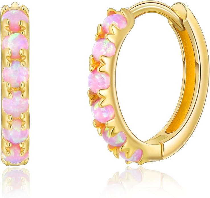 Tiny Mini Opal Huggie Hoop Earrings Upper Ear Cartilage Helix 18k Gold Plated Silver Minimalist Simple Small 10mm 8mm 6mm Hoop Earrings