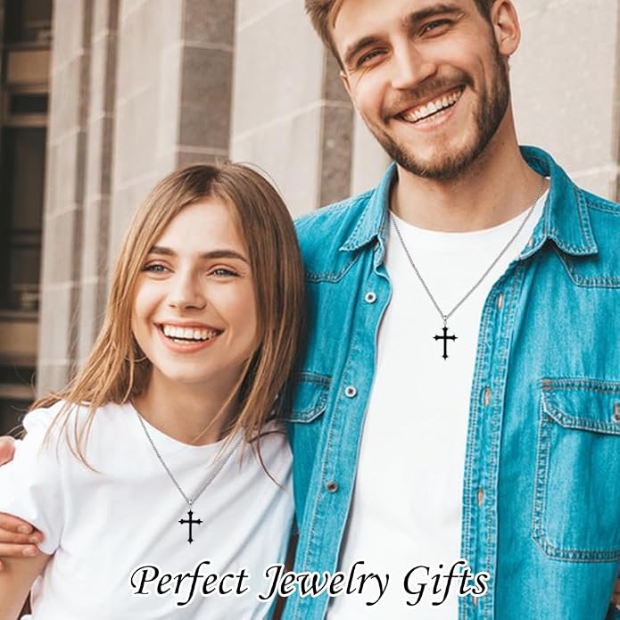 KXJ S925 Sterling Silver Black Cross/Best Dad/Baseball Bat/Silver Cross/Ankh Cross/Crucifix with 22+2 Inches Stainless Steel Rolo Chain Cross Necklace for Men Women Christian Religious Jewelry Gifts