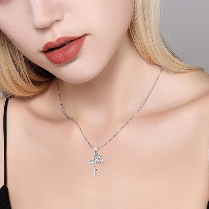 PRAYMOS Cross Necklace for Women Men, 925 Sterling Silver Simple Dainty Cross Necklace, Christian Religious Jewelry, Mothers Day Fathers Day Anniversary Birthday Gift