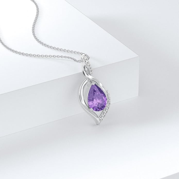 Natural Amethyst Necklace for Women 925 Sterling Silver Purple February Teardrop Birthstone Pendant Jewelry Birthday Gifts for Mom Women