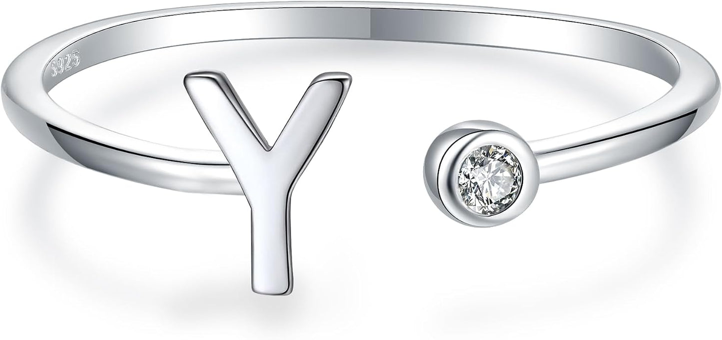 925 Sterling Silver Initial Letter Birthstone Rings for Women Adjustable 1-12 Month Birthstone Alphabet Stacking Ring for Teens Girls Stackable Birthstone Rings Birthday Jewelry Gift for Daughter Mom