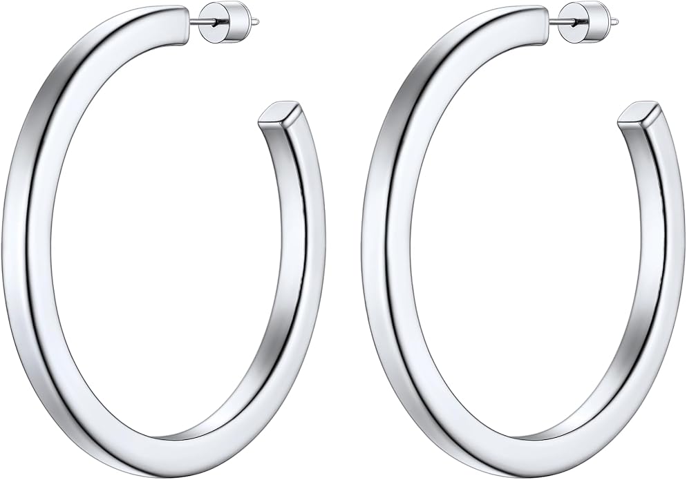 Stainless Steel Chunky Hoop Earrings For Women, Minimalist and Chic, Black/Gold Plated, Round Hoops Earrings Hypoallergenic, Size: 30mm/40mm/60mm/80mm, Come with Box