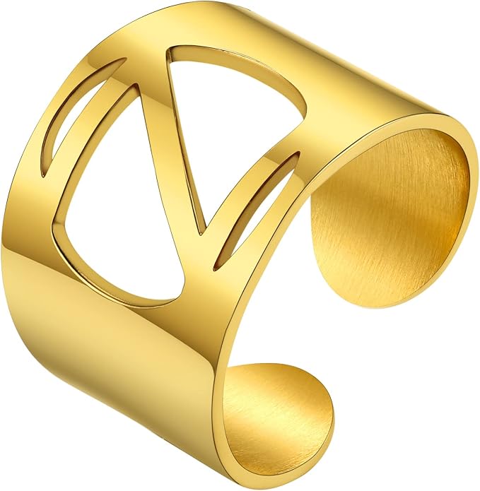 KeyStyle Bold Initial Letter Rings Adjustable, GoldChic Jewelry Women Gold Statement Ring Personalized Engraved Women’s Open Signet Ring for Party (Gold, White Gold, Black)