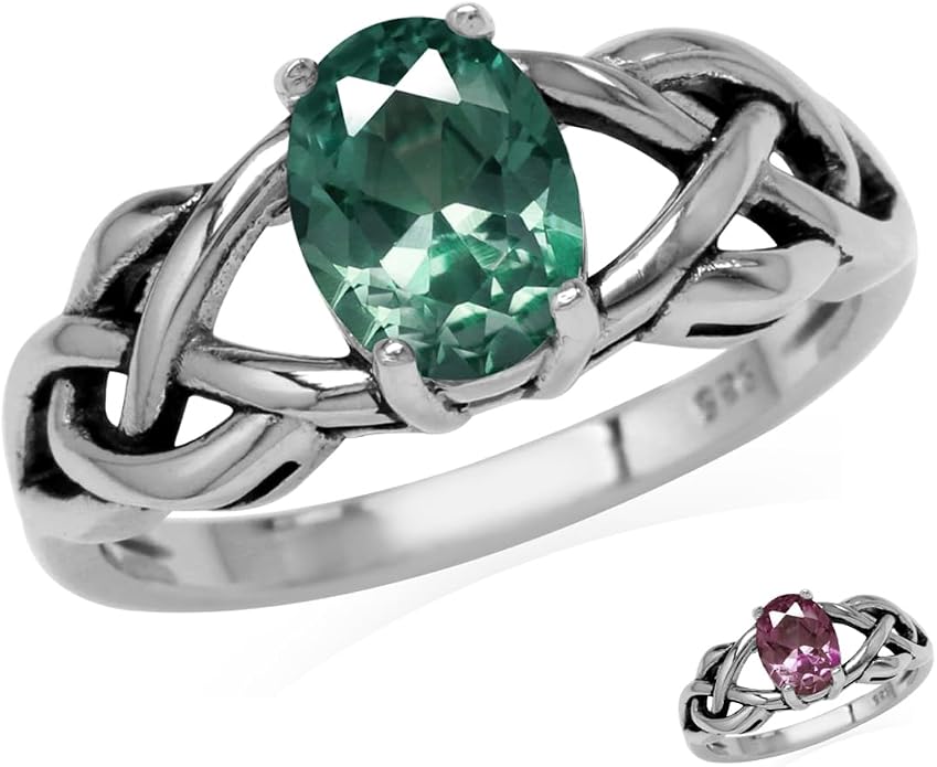 Silvershake 8X6mm Oval Shape Birthstone Gemstone Antique Finishing or Yellow Gold Plated 925 Sterling Silver Celtic Knot Weave Solitaire Ring Jewelry for Women