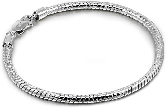 Dankadi Italy Smooth 3MM 4MM Round Snake Chain Bracelet Solid 925 Sterling Silver Men Women 6.3" 6.7" 7" 7.5" 8" 8.5" 9" 9.5" Bangle Charm Jewelry Gift