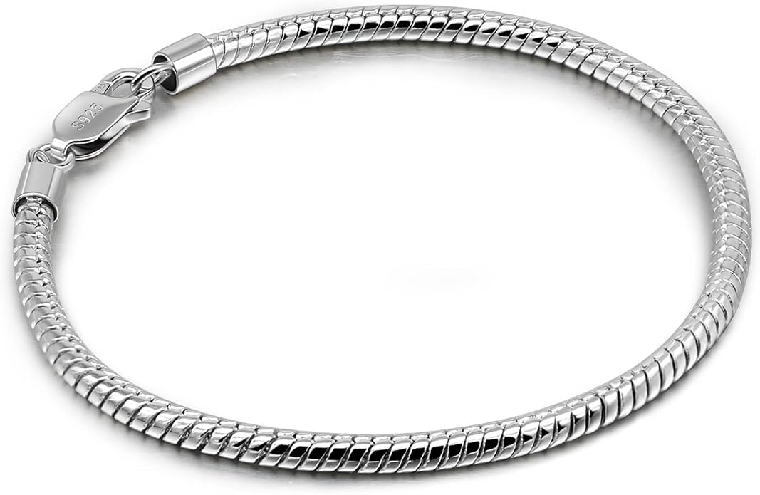 Dankadi Italy Smooth 3MM 4MM Round Snake Chain Bracelet Solid 925 Sterling Silver Men Women 6.3" 6.7" 7" 7.5" 8" 8.5" 9" 9.5" Bangle Charm Jewelry Gift