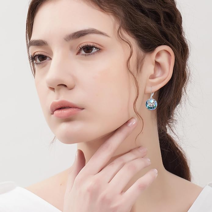 Abalone Shell Dangle Drop Earrings for Women 925 Sterling Silver Filigree Bohemian Earrings Jewelry Gift