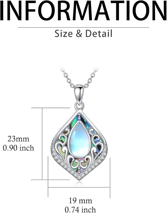 HPQQ Filigree Gemstone Necklace 925 Sterling Silver Teardrop Bohemian Necklace Abalone Shell Jewelry Birthday Gifts for Women