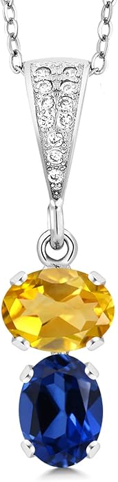 Gem Stone King 2-Stone Gemstone Birthstone Pendant Necklace for Women in 925 Sterling Silver | Oval 8x6MM | 18 Inch Silver Chain | Fine Jewelry for Her Mom Wife