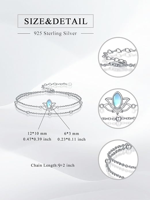 Dragonfly/Evil Eye/Hamsa Evil Eye/Lotus/Mushroom Anklet Bracelets for Women Sterling Silver Adjustable Double Layered Bracelet Anklet Mother's Day Jewelry Gifts Beach Jewelry