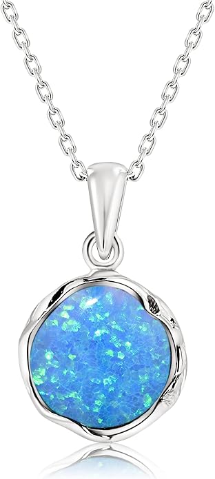 ADITA GOLD 925 Sterling Silver Blue Opal Necklace Women - Blue Opal Pendant Necklace Silver- October Birthstone Necklace - Silver Jewelry for Women- Minimalist Jewelry- Birthstone Necklaces