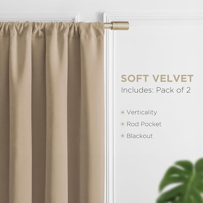 Joydeco Blackout Velvet Curtains Toffee Brown 108 Inch Rod Pocket | Luxury Thermal Insulated Velvet Curtains for Bedroom Living Room, Soundproof Blackout Window Drapes