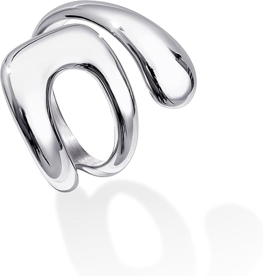 Gelbesty Waterproof Gold Statement Rings for Women, 14K Gold Plated Chunky Open Stackable Rings Non Tarnish Fashion Adjustable Stainless Steel Pinky Knuckle Signet Vintage Ring Jewelry Size 5-11