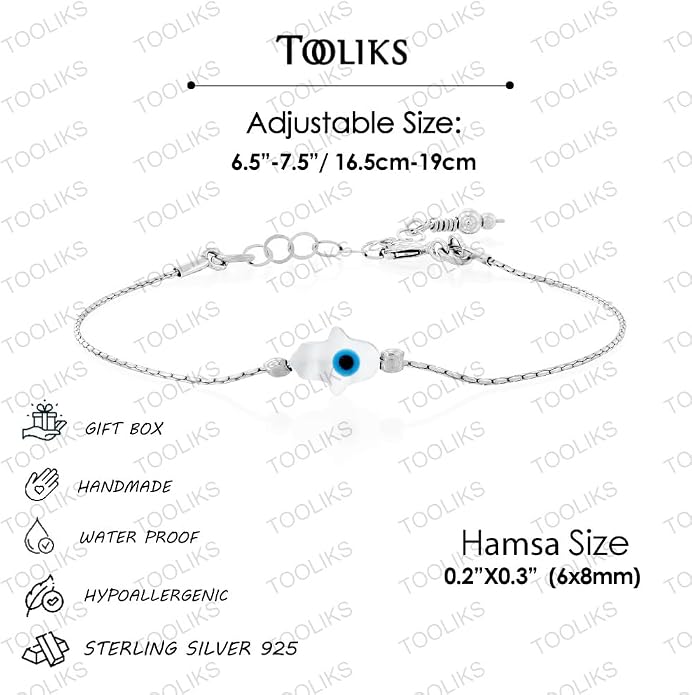 Minimalist Evil Eye Charm Bracelet – Handmade Delicate Good Luck Jewelry for Women – Adjustable 6.5” + 1” Extender