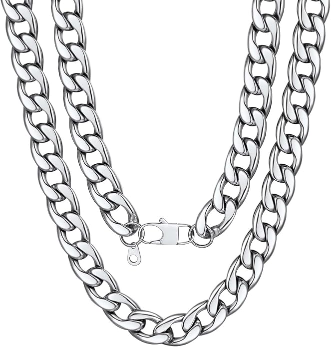 U7 Cuban Link Chain for Men Women Stainless Steel Curb Necklace, 7/9/12/15 MM Chunky Chain Silver/Gold/Black Mens Hip Hop Jewelry 18''-30''