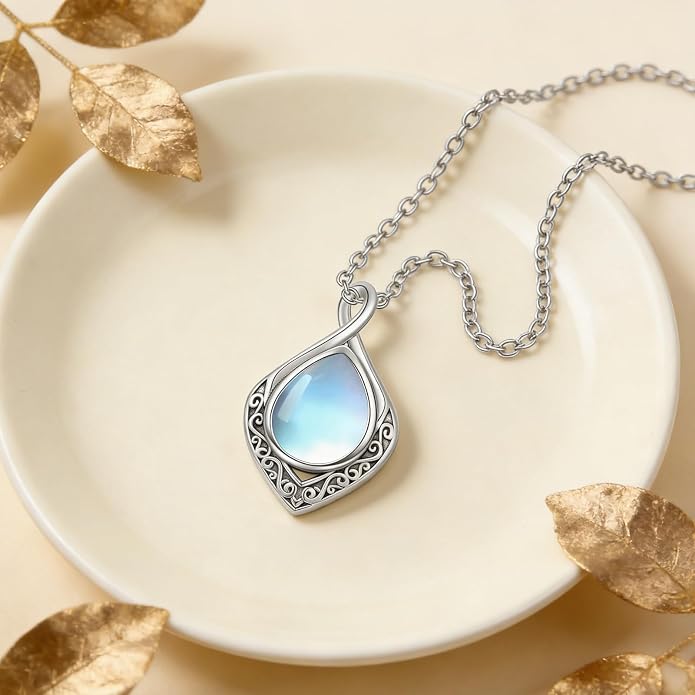 PELOVNY Celtic Knot Necklaces for Women 925 Sterling Silver Gemstone/Birthstone Teardrop Infinity Necklace Irish Celtic Pendant Jewelry Gifts for Mom Daughter Wife