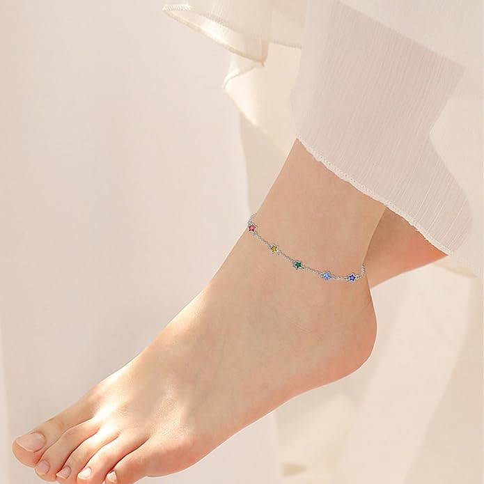 MEDWISE Sterling Silver Chakra Anklet 7 Chakra Beach Anklet Bracelet Link Chain Ankle Bracelet Gift for Women
