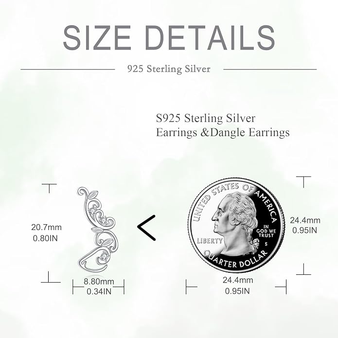 POPLYKE Vintage Ear Climbers Earrings for Women 925 Sterling Silver Filigree Ear Crawler Cuff Studs Jewelry Gifts