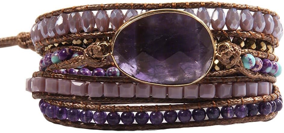 Women Wrap Bracelet Boho Natural Jasper Crystal Stone Beads Strand Bracelets