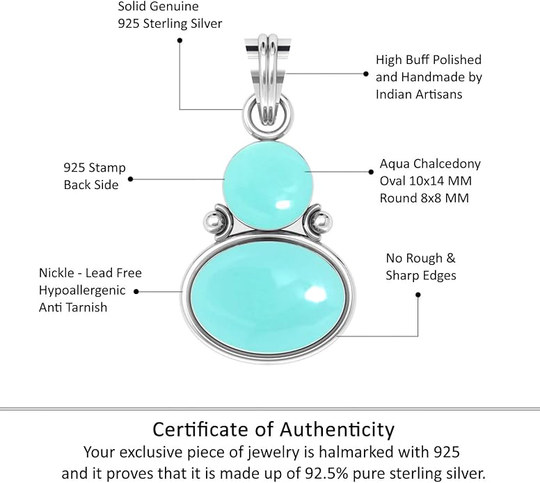 Handmade Genuine 925 Sterling Silver Pendant Necklace Natural Gemstone Crystal, Lapis, Onyx, Amber Oval Round Boho Jewelry For Women