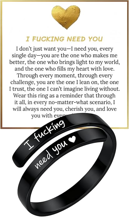 I Fcking Love You Ring, Stainless Steel Engraved Inspirational Words Heart Open Adults Women Vintage Promise Rings Lover Wife Jewelry