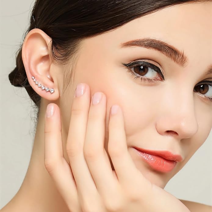 Climber Earrings for Women Ear Crawler Earrings Rose/White/Yellow Gold Plated Cubic Zirconia Birthstone Earring Gifts for Women