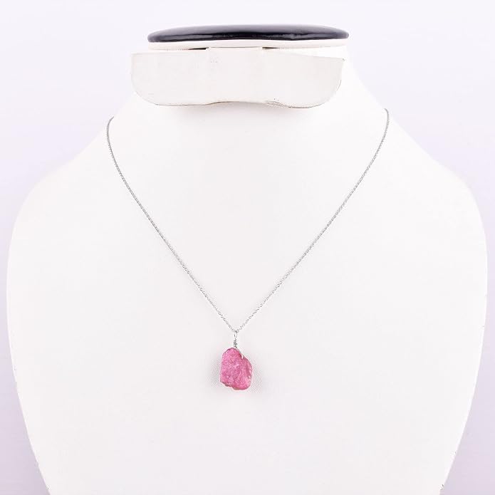 Raw Gemstone Dainty Pendant Necklace for Women, Trendy Healing Chakra Crystal, Birthstone Handmade 925 Sterling Silver Adjustable 18 inch Chain Jewelry, Birthday Gifts