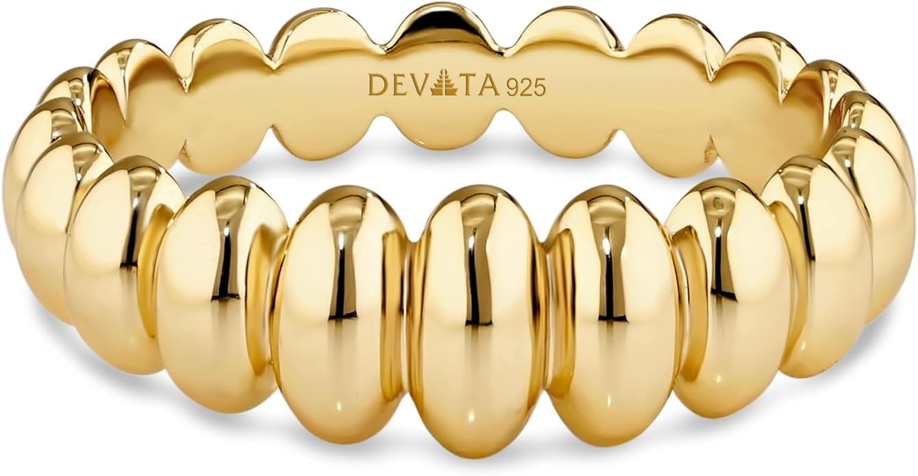 DEVATA Gold or Rhodium Plated Sterling Silver 925 – Eternity, Band Ring for Women – Heart, Knot, Clover, Infinity, Mariner, Cable, Curb, Cuban, Figaro, Daisy, Rope, Ribbed, Dome