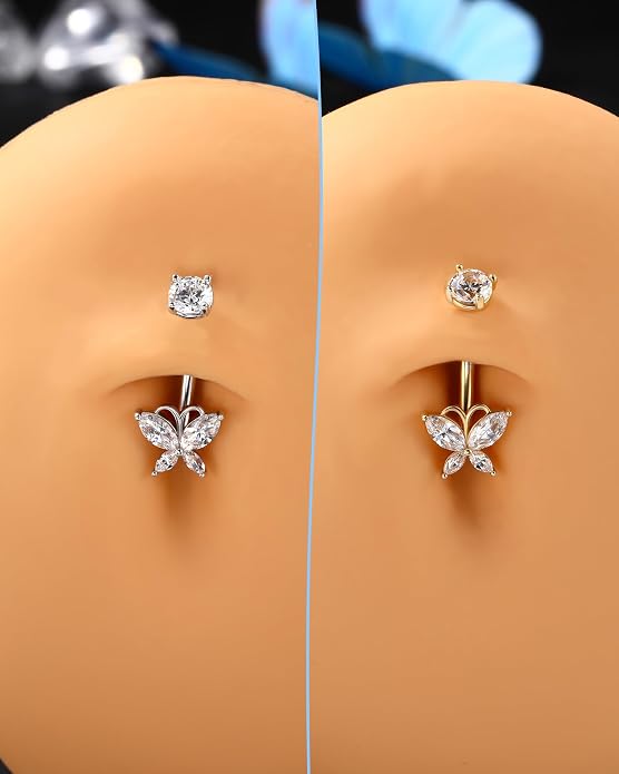 14K Gold Plated Belly Button Rings 925 Sterling Silver Belly Navel Rings for Women Surgical Steel Navel Piercing Jewelry
