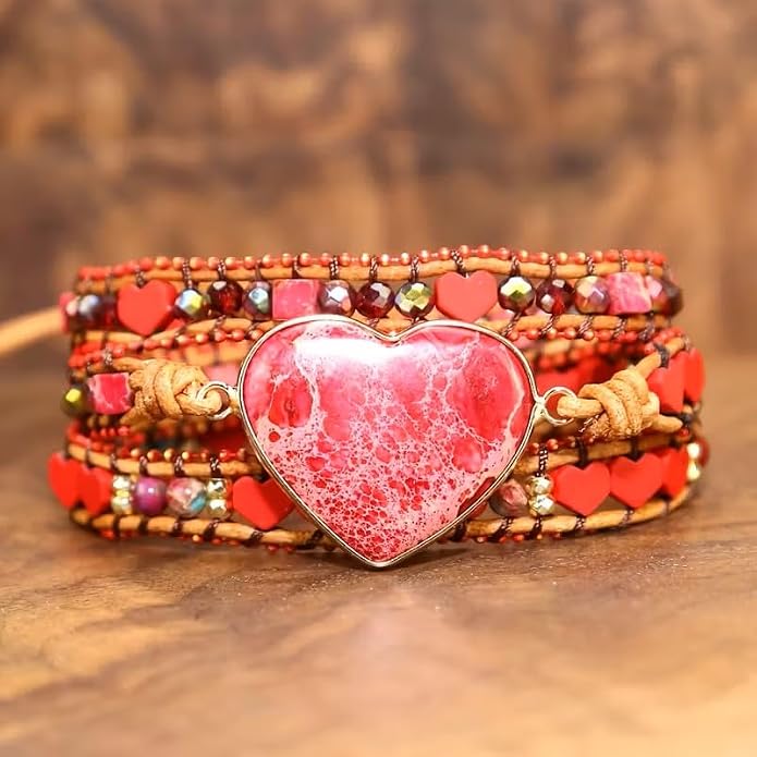 Women Wrap Bracelet Boho Natural Jasper Crystal Stone Beads Strand Bracelets