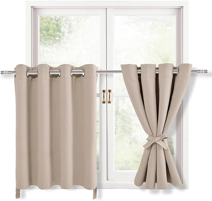 Hiasan RV Blackout Curtains for Bedroom, 52 x 36 Inches Long - Thermal Insulated & Light Blocking Window Curtains for Living Room/Kids Room, 2 Drape Panels Sewn with Tiebacks, Camel