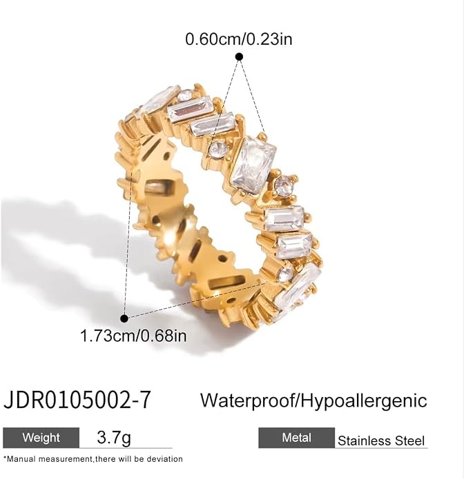Cubic Zirconia Ring for Women, Emerald Cut Cubic Zirconia Eternity Ring, Fashion Wedding Band Style, Continuous Diamond Design