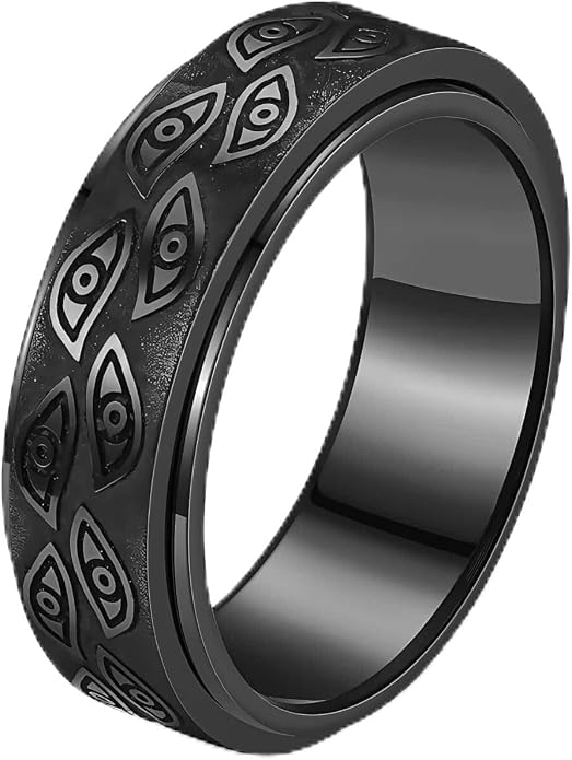 Stainless Steel Evil Eye Spinner Fidget Rings,Gothic Engraved Eye of God Rotatable Vintage Carved Biker Band Anxiety Ring For Men Women Punk Motorcycle Ring Jewelry,Size 6-12