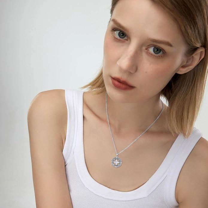 925 Sterling Silver Compass Pendant Necklace for Women Ladies Graduation Jewelry Gifts for Daughter Granddaughter