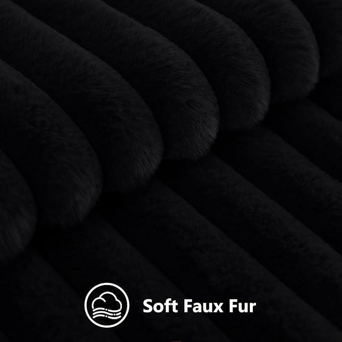decorUhome Fall Faux Fur Throw Pillow Covers 18x18 Set of 2 Black | Decorative Soft Cozy Striped Plush Modern Farmhouse Boho Couch Pillow Cases Velvet Back for Sofa Bed Living Room Home Decor
