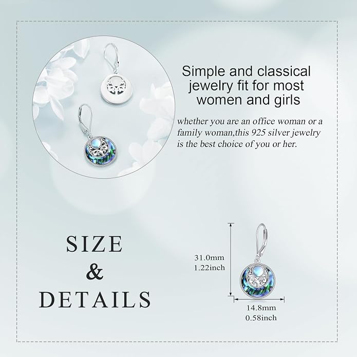 Abalone Shell Dangle Drop Earrings for Women 925 Sterling Silver Filigree Bohemian Earrings Jewelry Gift