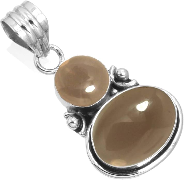Handmade Genuine 925 Sterling Silver Pendant Necklace Natural Gemstone Crystal, Lapis, Onyx, Amber Oval Round Boho Jewelry For Women