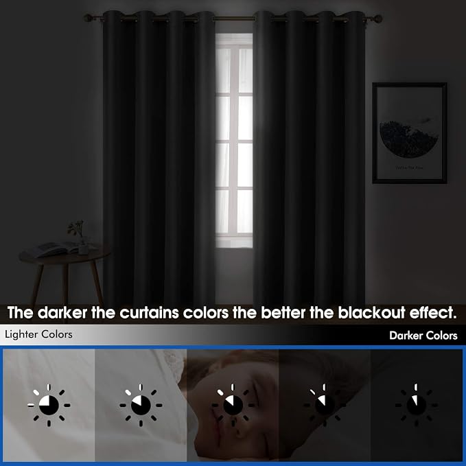 HOMEIDEAS 2 Panels Dark Grey Faux Silk Blackout Luxury Curtains, 52 X 108 Inch Room Darkening Satin Thermal Insulated Window Drapes for Bedroom Decor, Indoor, Living Room