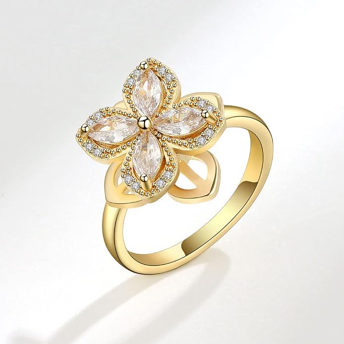 Fidget Ring Anxiety Spinner Ring Open Adjustable Sunflower Star Moon Windmill Butterfly Rings Daisy Stress Relieving Fidget Women Cubic Zirconia Anti Stress Mood Rotate Inspirations Jewelry