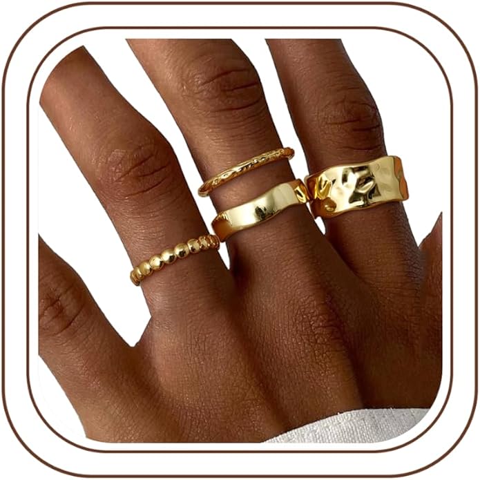 Fansilver Stackable Chunky Gold Rings for Women Non Tarnish Dainty 14K Gold Plated Stacking Thumb Rings Set Trendy Gold Wedding Band Ring Size 5-11