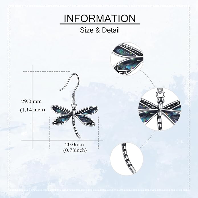 Dragonfly Earrings Sterling Silver Abalone Shell Dragonfly Dangle Drop Earrings Jewelry Gifts for Women