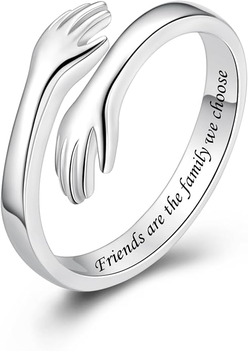 S925 Sterling Silver Hug Rings for Women Teen Girls Adjustable Ring for Granddaughter Daughter Hope Promise Friendship Hand Ring Jewelry for Birthday Graduation Christmas Mothers Day Valentines Gifts