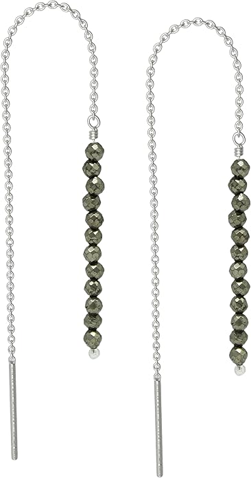 Sterling Silver Threader Earrings with Real Gemstone Beads - Elegant Pull-Through Design for Women, Dangling Western Earrings, Long and Short Adjustable Earring